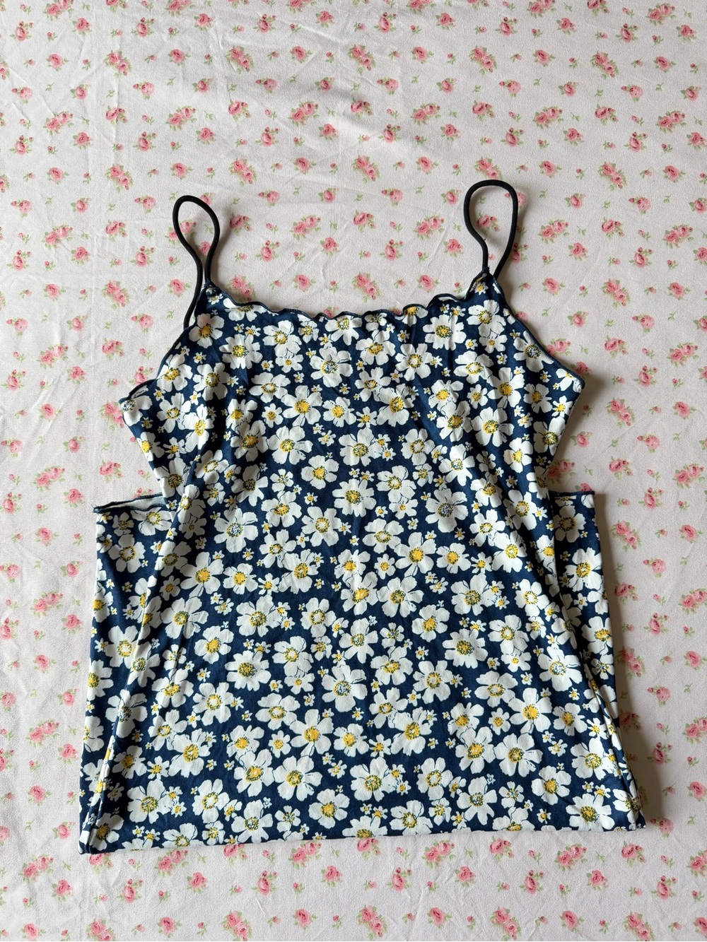 & Other Stories Navy Floral Slip Dress with White and Yellow Daisies